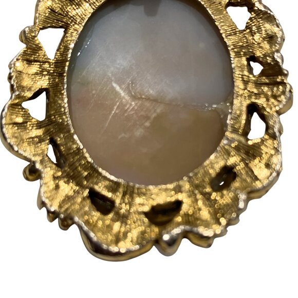 Vintage 60s 70s Agate Gold Tone Statement Necklace Boho Retro Large Cabochon 23” - Picture 10 of 10